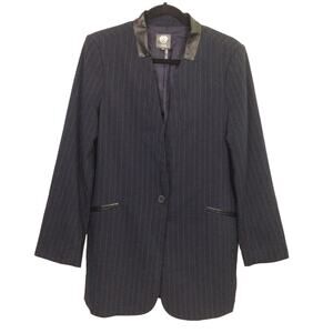 Vince Camuto Women’s Pinstripe Collarless Pocket Navy Single Breasted Blazer M